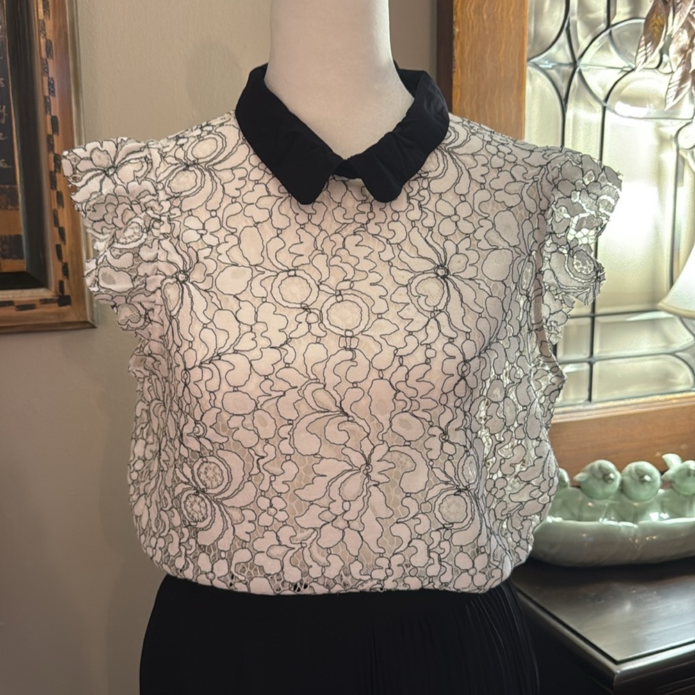 Lace blouse. Black and white.